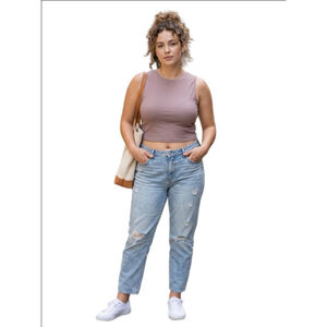 Women's Klassy Network Mauve Ribbed Crop Tank Top with Built-in Bra L